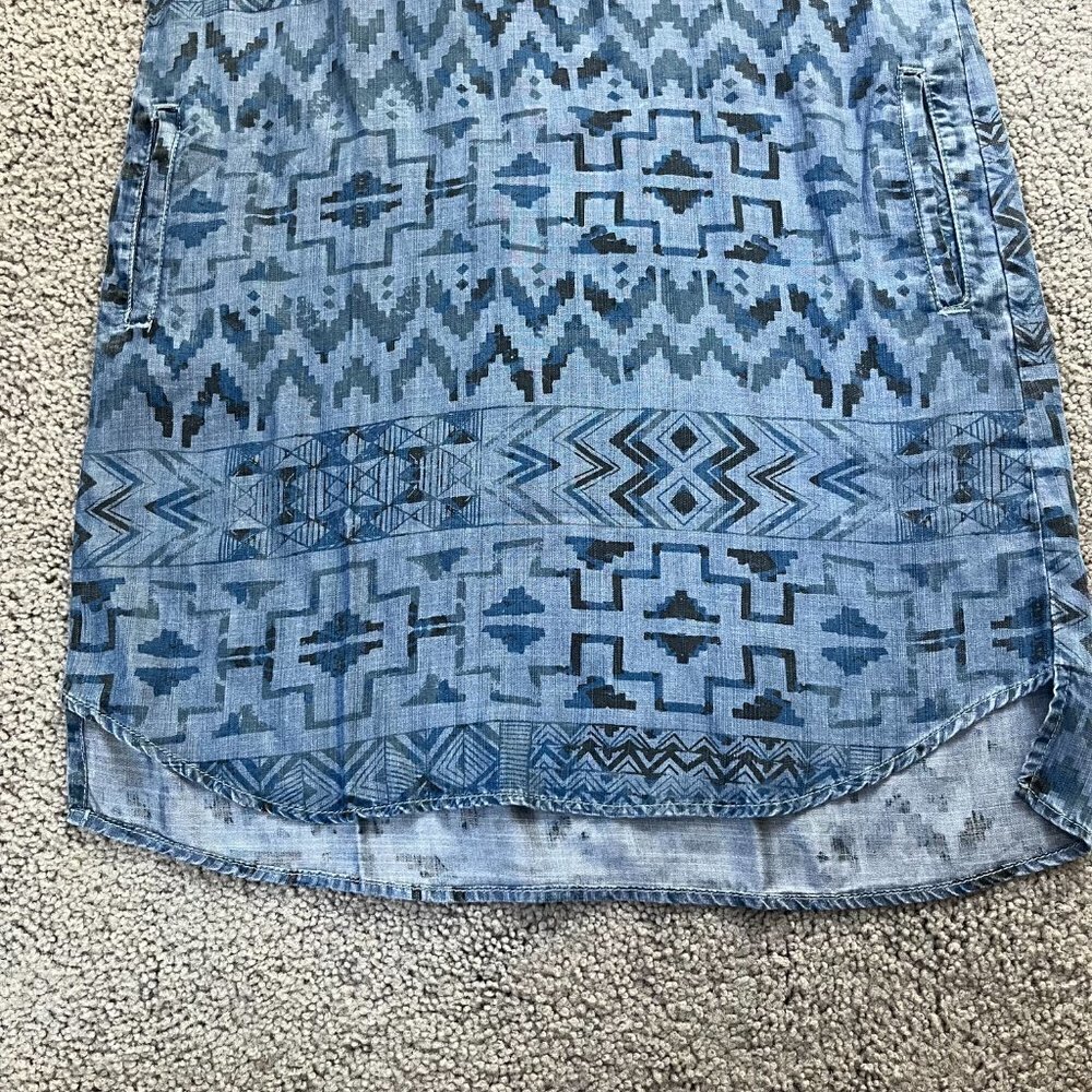 Philosophy Southwestern Aztec Navajo Print Chambray Popover Shirt Dress - Size S - Picture 5 of 14